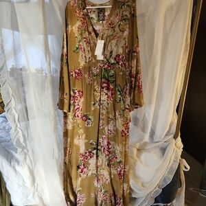 Johnny Was Floral Maxi Dress in Olive and Pink Nwt Size M